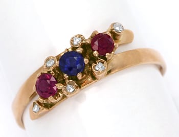 Foto 1 - Antiker Rotgold-Ring mit Diamantrosen Rubinen und Safir, Q1320