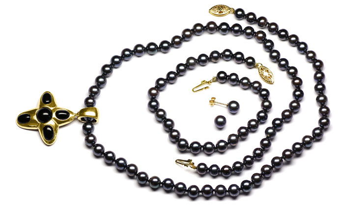Foto 1 - Perlen Set Kette mit Clip Anhänger Armband und Ohrringe, R9120