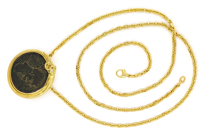 Foto 1 - Gold-Collier Diamanten Schlangenfassung mit Antik-Münze, S1641