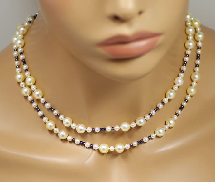 Foto 6 - Perlenkette schwarz weiß groß klein Weißgold-Verschluss, S9995